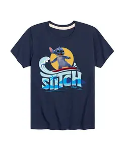 Футболка с принтом Stitch Wave из фильма "Лило и Стич" для мальчиков старшего возраста Lilo & Stitch, синий