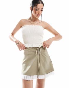 Мини-юбка Miss Selfridge с оборками по подолу, приталенная, оливкового цвета