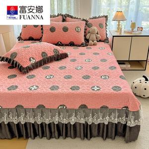 Fuanna Плед односпальный 250х260 см, флис с кружевом, в горошек