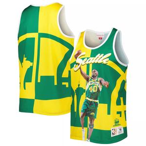 Мужская майка Mitchell & Ness Shawn Kemp, зеленая/золотая Seattle SuperSonics, сублимированная майка Player