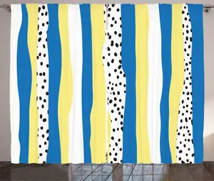 Желто-синяя штора в деревенском стиле ABAKUHAUS, однотонные пунктирные линии, универсальные ленточные шторы для гостиной с петлями и крючками, 280 x 225 см, разноцветная Abakuhaus