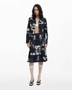 Юбка миди плиссе в газетный принт Desigual, черный