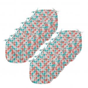 Подушки на обеденный стул ABAKUHAUS в стиле ретро, ​​абстрактные мозаичные цветы, декоративная водонепроницаемая подушка с ремнями для кухонных сидений, 40 см x 40 см — упаковка из 12 шт., серо-бирюзово-красный