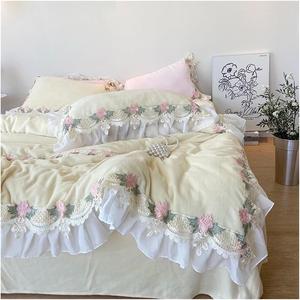 YUSIWOAL Комплект постельного белья французский принцесса вельвет флис цветы кружево рюши