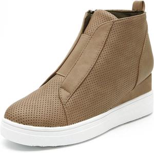 Женские сникеры на танкетке ZBYY, высокие кеды с скрытым каблуком, ботильоны на щиколотке, повседневные с боковой молнией, платформенные кроссовки для ходьбы, Khaki