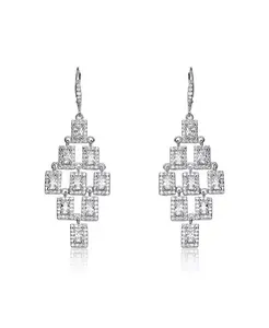 Серьги-Люстры квадратной формы из стерлингового серебра с покрытием из белого золота Genevive, silver