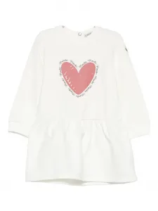 Платье с рюшами и принтом в виде сердечек Moncler Enfant, белый