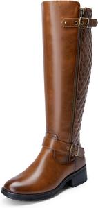 Женские сапоги DREAM PAIRS до колена с широкой голенью, с низким каблуком, верховые сапоги, осенние высокие сапоги для женщин, Tan