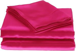 NB Stitch Co. Комплект постельного белья шелк Mulberry 22 Momme охлаждающий дышащий однотонный ярко-розовый Hot Pink