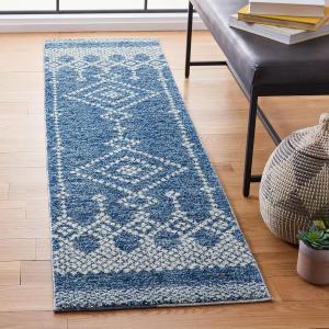 Ковер-дорожка SAFAVIEH, 61 x 244 см, коллекции Tunisia, Navy & Ivory, марокканский этнический дизайн, не линяет и прост в уходе, идеален для помещений с высокой проходимостью в гостиной, спальне (TUN741N)