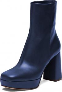 Женские ботильоны Pazzion с закрытым квадратным носком на платформе, грубый высокий каблук, гладкие молнии, короткие ботинки, офисная, деловая и праздничная обувь, размеры 4-16 US, Blue