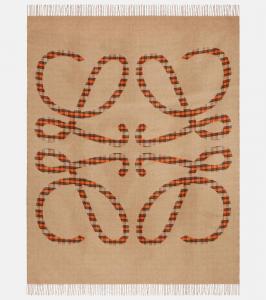 Анаграмма чекерд шерстяное и кашемировое одеяло Loewe, Beige/Orange