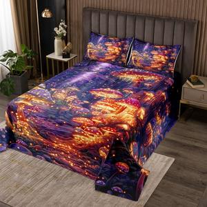 Erosebridal Комплект постельного белья Glitter Mushroom с фантазийным принтом грибов в фиолетовых тонах, Purple Yellow