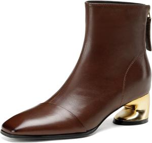 Женские ботильоны TinaCus с квадратным носком, ручной работы, из натуральной кожи, на молнии, с массивными каблуками, Brown