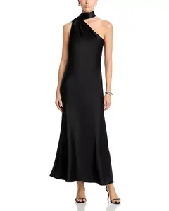 Макси-Платье на одно плечо - эксклюзив Aqua, черный