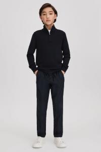 Шерстяной свитер для прихожей с широким воротником и короткой молнией Reiss, синий