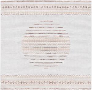 Ковер SAFAVIEH, 201 x 201 см,  Alamo Collection, Ivory & Brown, современный дизайн в полоску, не линяет и прост в уходе, идеален для помещений с высокой проходимостью в гостиной, спальне (ALM775T)
