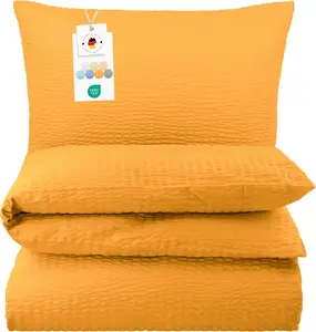 Постельное белье из сирсакера 135x200, однотонное, оранжево-желтого цвета, летнее, пододеяльник 135 x 200, не требует глажки Carpe Sonno