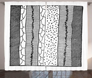 Штора ABAKUHAUS Геология в деревенском стиле, нарисованная вручную неровными линиями, присборенная штора из тесьмы для спальни с петлями и крючками, 280 x 225 см, серый, тускло-серый, белый Abakuhaus