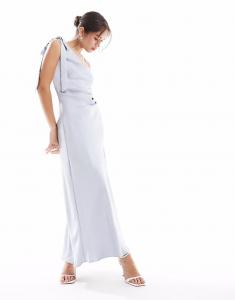 Платье миди из атласа на одно плечо New Look светло-голубого цвета