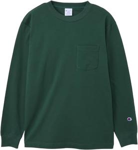 Мужская футболка с длинным рукавом Champion C3-W401Z, круглый вырез, 100% хлопок, карман, базовая модель, зеленый