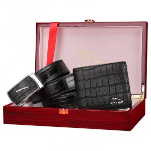 JAGUAR Кожаный мужской ремень черный с кошельком в подарочной упаковке, Black-Belt+Wallet, Gift Box Set