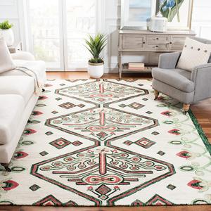 Ковер SAFAVIEH, 214 x 214 см, Aspen Collection, Ivory & Green, ручной работы марокканский богемный племенной шерстяной, идеально для помещений с высокой проходимостью в гостиной, спальне (APN703B)