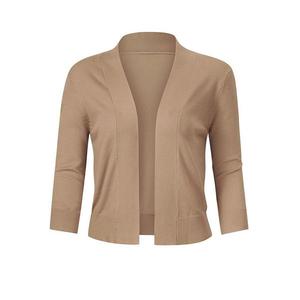 Женский укороченный кардиган 3/4 рукава с открытой передней частью Green Elysium, Camel