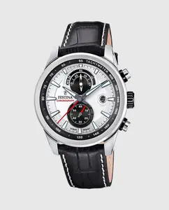 F20695/1 Мужские часы Timeless Chronograph в черной коже Festina, черный