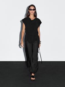 Креповый топ с воротником-хомутиком Massimo Dutti, черный