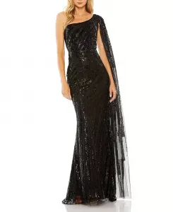 Женское платье с одним плечом и накидкой с декоративными рукавами Mac Duggal, черный