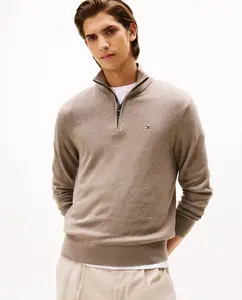 Мужской свитер однотонный с полузастежкой-молнией Tommy Hilfiger, бежевый
