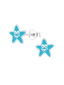 Alexander York Детские серьги-гвоздики в виде морских звезд из бирюзы, серебро 925 пробы, комплект из 2 штук