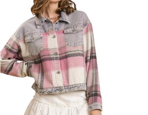 Джинсовая куртка в клетку с пуговицами, светло-розовая Umgee