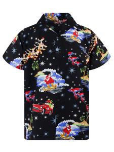 Рубашка на пуговицах классического кроя King Kameha Christmas Surf Santa, черный