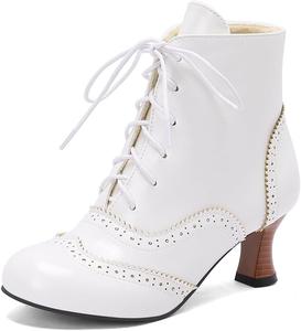 Женские низкие каблуки-кисточки, нарядные ботильоны с шнуровкой, круглый носок, винтажные оксфорды с декоративной перфорацией, короткие ботинки JOEUSTY, White