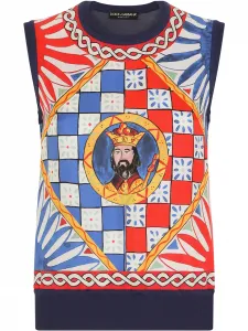 Шелковый топ с принтом Carretto DOLCE & GABBANA, синий