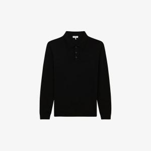 Джемпер узкого кроя из мериносовой шерсти с воротником-поло Trafford Reiss, черный