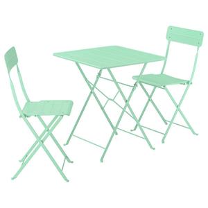 Стол и 2 складных стула SUNDSÖ IKEA, 65x65 см, цвет outdoor light green/light green