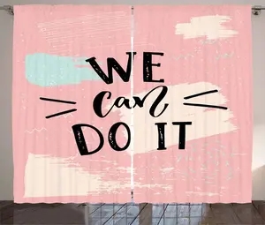 Шторы ABAKUHAUS в стиле феминистского рустика с мотивирующим текстом, универсальные, для гостиной, с петлями и крючками, 280 x 225 см, светло-розовый, светло-голубой, черный Abakuhaus