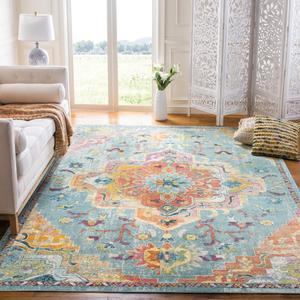 Ковер SAFAVIEH, 336 x 488 см, Crystal Collection, Teal & Orange, Medallion Distressed Design, Non-Shedding & Easy Care, идеально подходит для помещений с высокой проходимостью в гостиной, спальне (CRS501J)