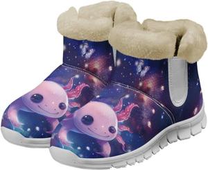 Зимние ботинки chaqlin Axolotl Snow Boots для женщин, теплые ботильоны с нескользящей подошвой, широкие повседневные уличные рабочие ботинки с мягким флисовым плюшем, легкие с плоским каблуком, Galaxy Axolotl Butterfly