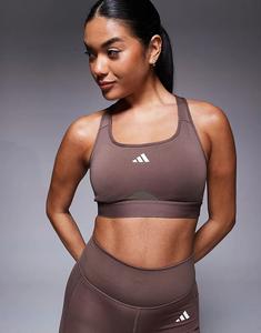 Спортивный бюстгальтер adidas Training PWRCT с высокой поддержкой темно-коричневого цвета Adidas Performance