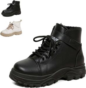 Женские боевые ботинки с утепленной плюшевой подкладкой, шнуровкой, застежкой-липучкой, противоскользящей подошвой и короткой высотой - зимние Generic, Black