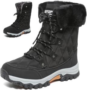 Женские зимние снегоходные сапоги для женщин с меховой подкладкой, теплые ботинки, высокие, противоскользящие, морозостойкие, водонепроницаемые, удобные для женщин, дышащие для прогулок на улице Funbank, Black