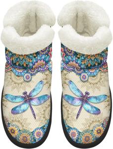 Женские удобные зимние сапоги для прогулок с противоскользящей подошвой EVA, сапоги средней длины до икры, с искусственным мехом, размеры 4.5-12 Chririnla, Ethnic Dragonfly