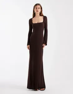 Мягкое платье макси с широким квадратным вырезом ASOS DESIGN шоколадного цвета