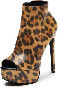 Женские ботильоны YDN с открытым носком на платформе, высоким каблуком-шпилькой, боковой молнией, стильные ботильоны, размер 4-16 US, Leopard