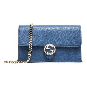 Сумка logo double g leather woc chain shoulder messenger bag blue classic Gucci, синий