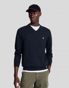 Джемпер Lyle & Scott из мериносовой шерсти с V-образным вырезом, темно-синего цвета